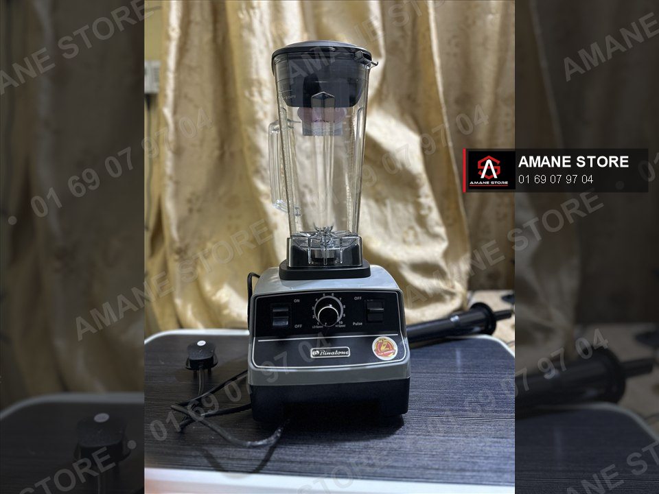 Blender Binatone industriel gris, vue de face avec son bocal