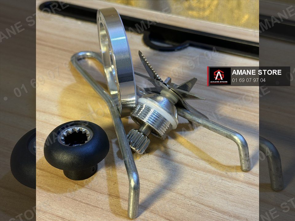 Kit complet de réparation moulinette Bardefu 3 L et 4 L : cerceau, lame inox sur support fileté, tête de champignon et outil de démontage
